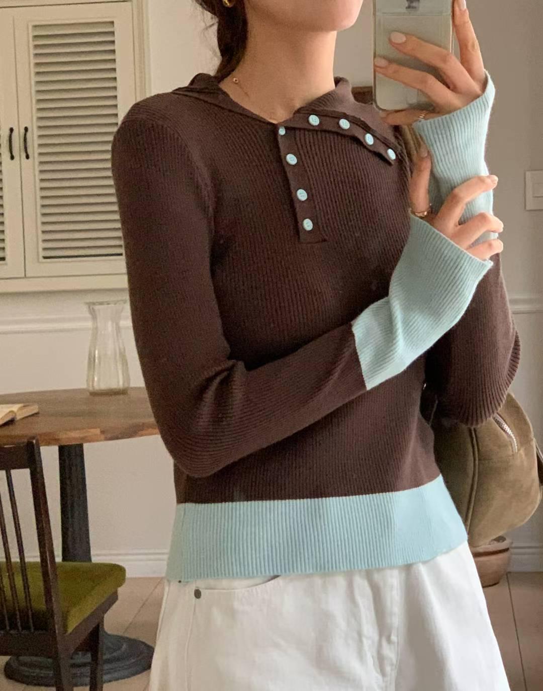 2-Tone Button Details Top (4 colors)