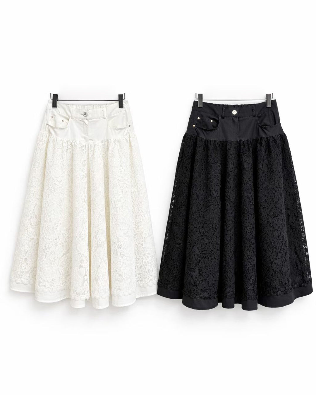 Mix Fabric Lace Skater Skirt (2 Colors | Size S - L)