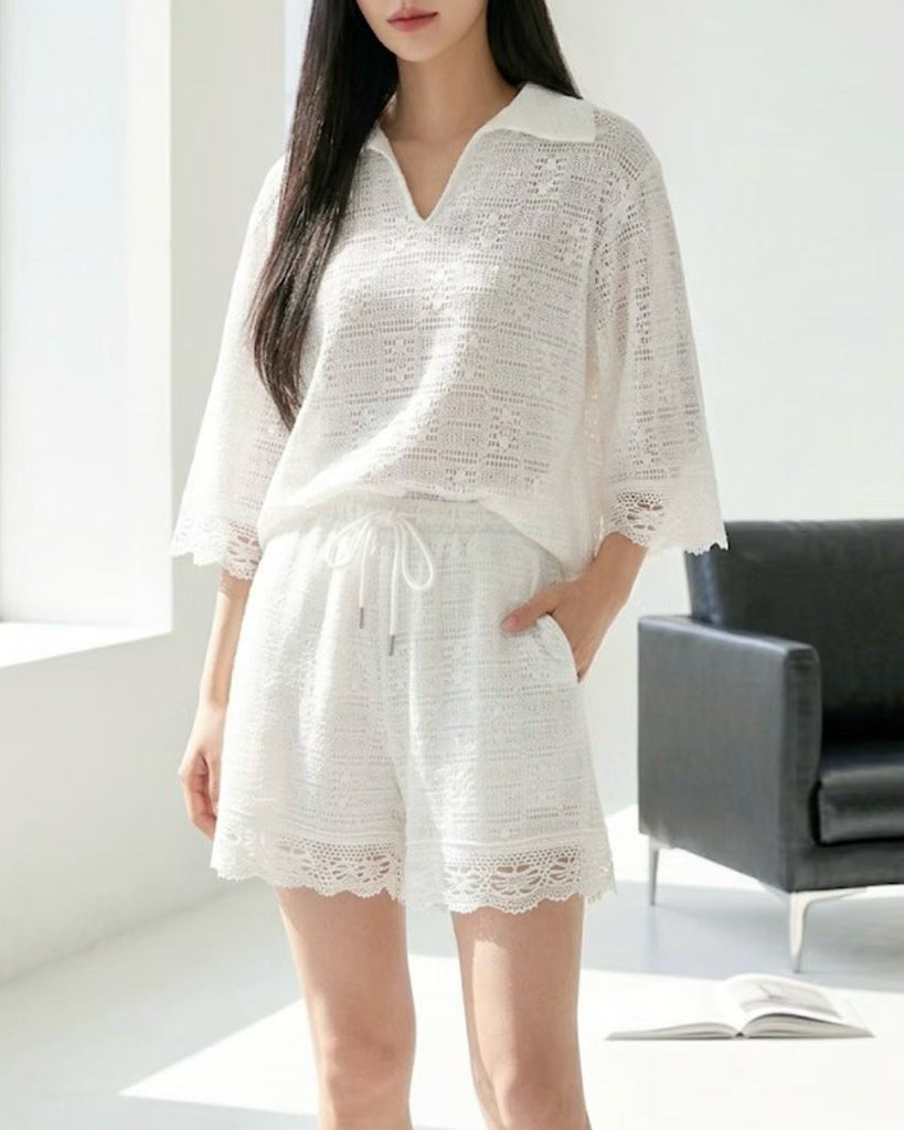 Lace Trim Crochet Shorts (2 colors)
