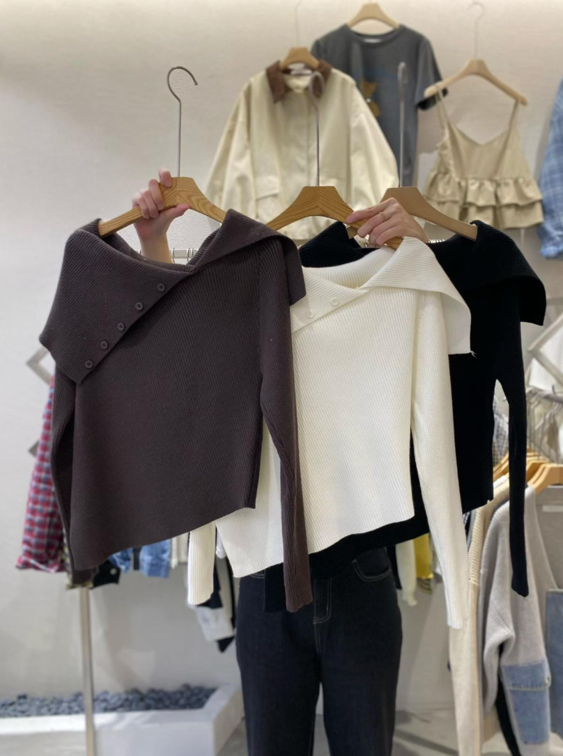 Asymmetric Collar Knit Top (2 colors)