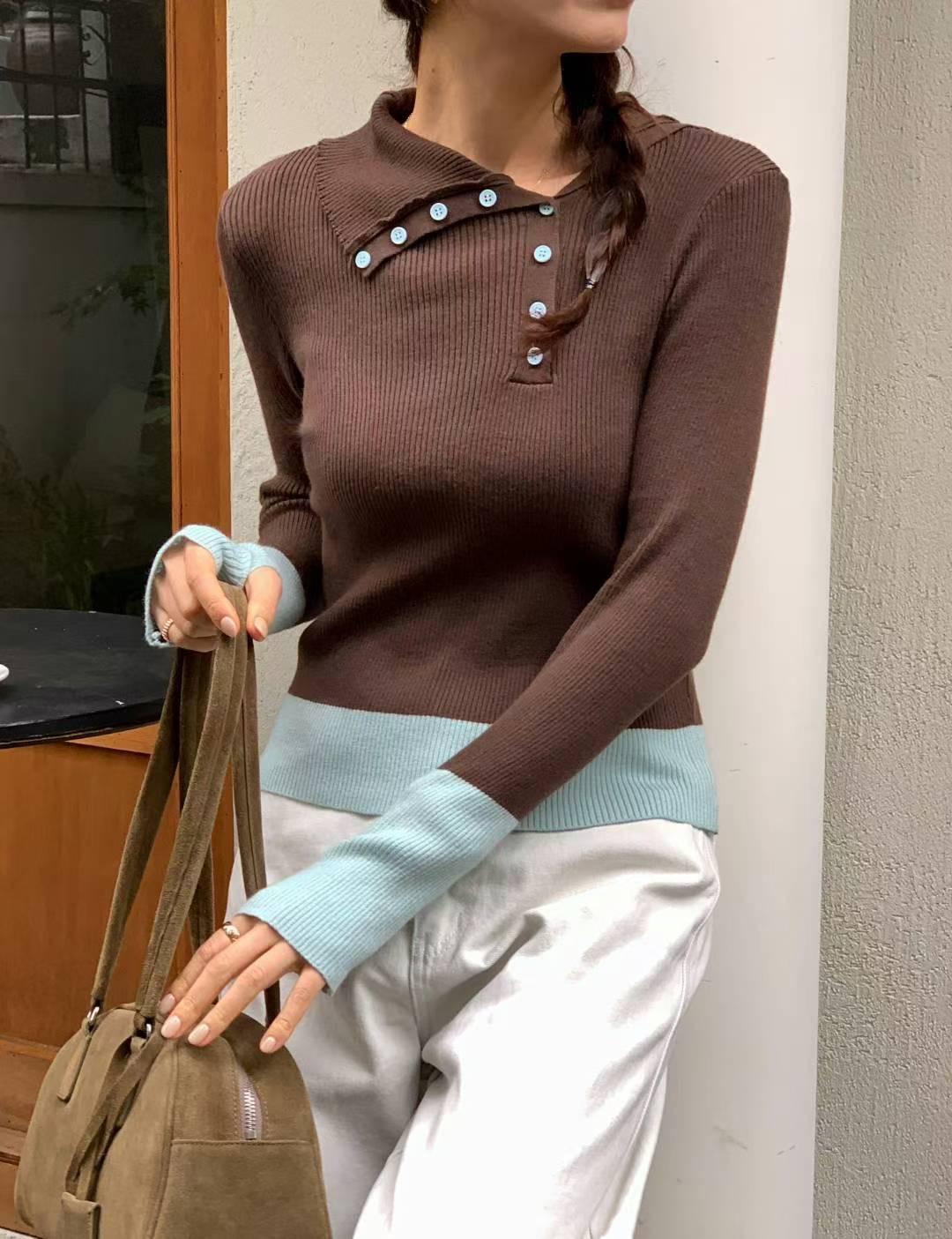 2-Tone Button Details Top (4 colors)