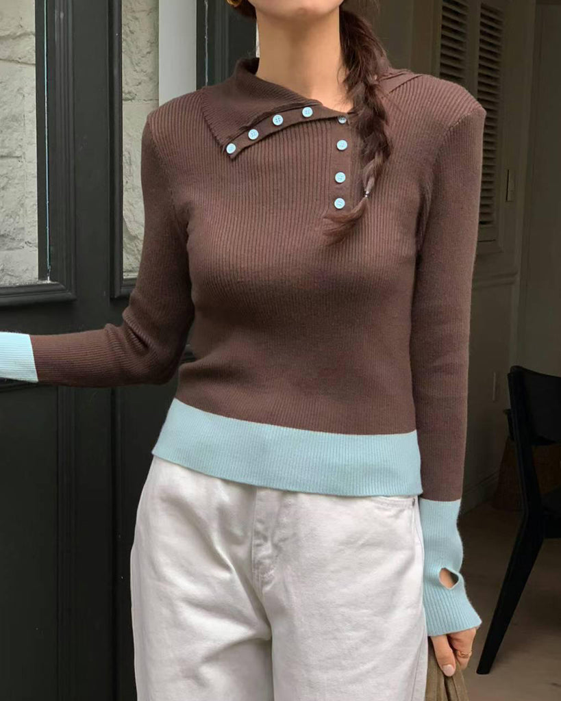 2-Tone Button Details Top (4 colors)