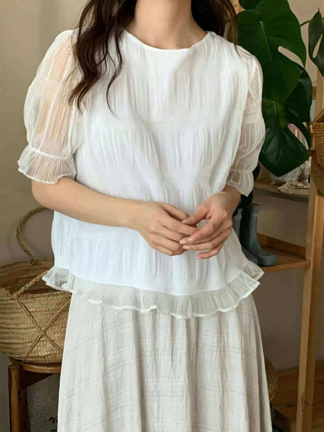 Mesh Ruched Layer Top (3 color)