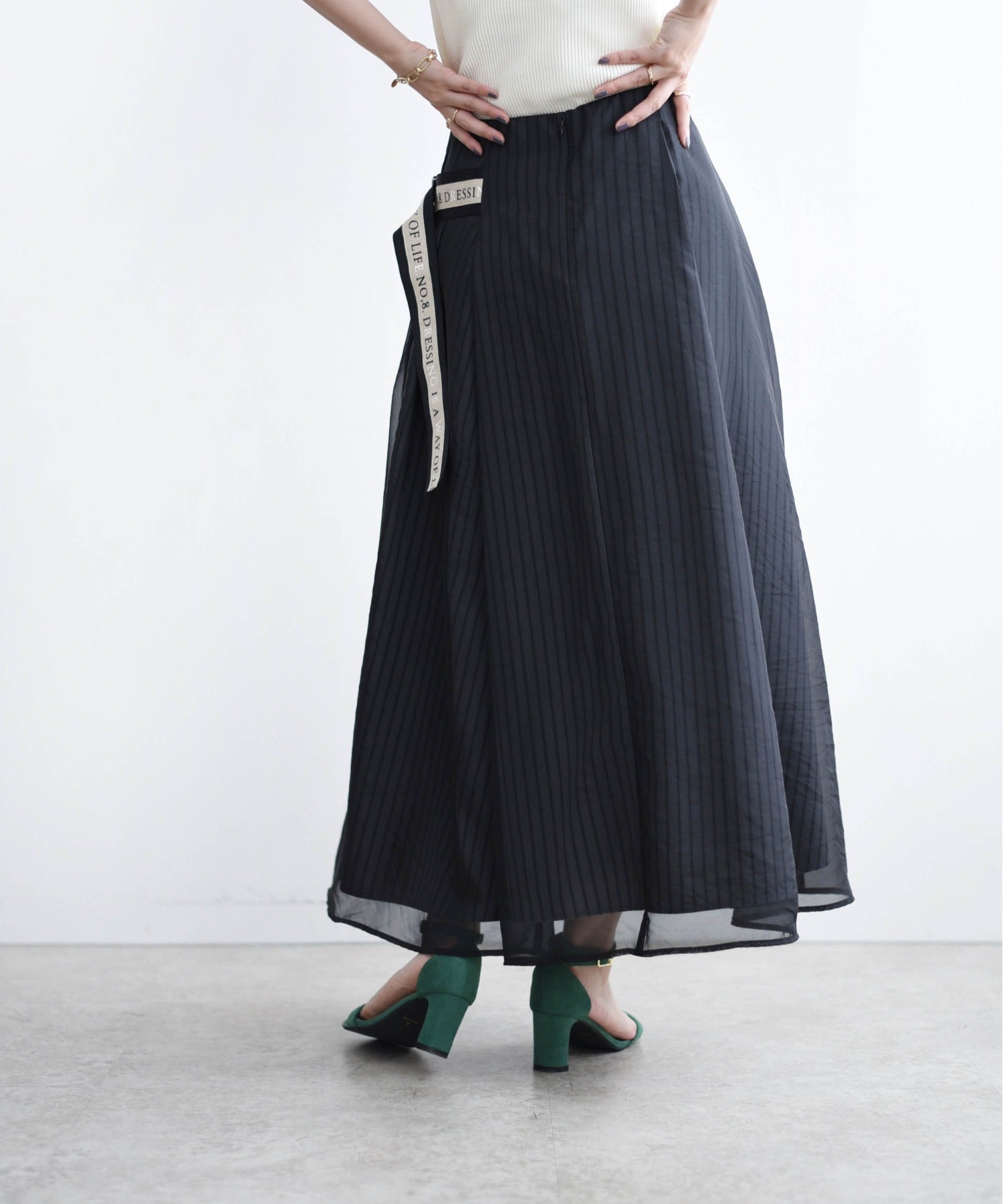 Pinstripe Mesh Layer Skirt