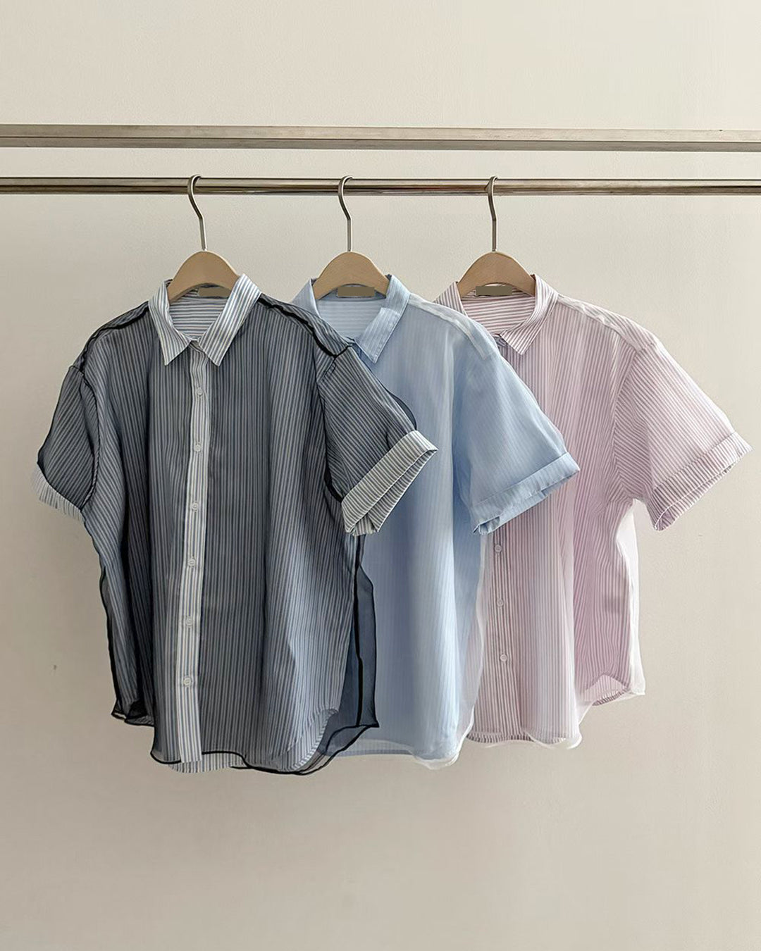 Mesh Layer Pinstripe Shirt (3 colors)