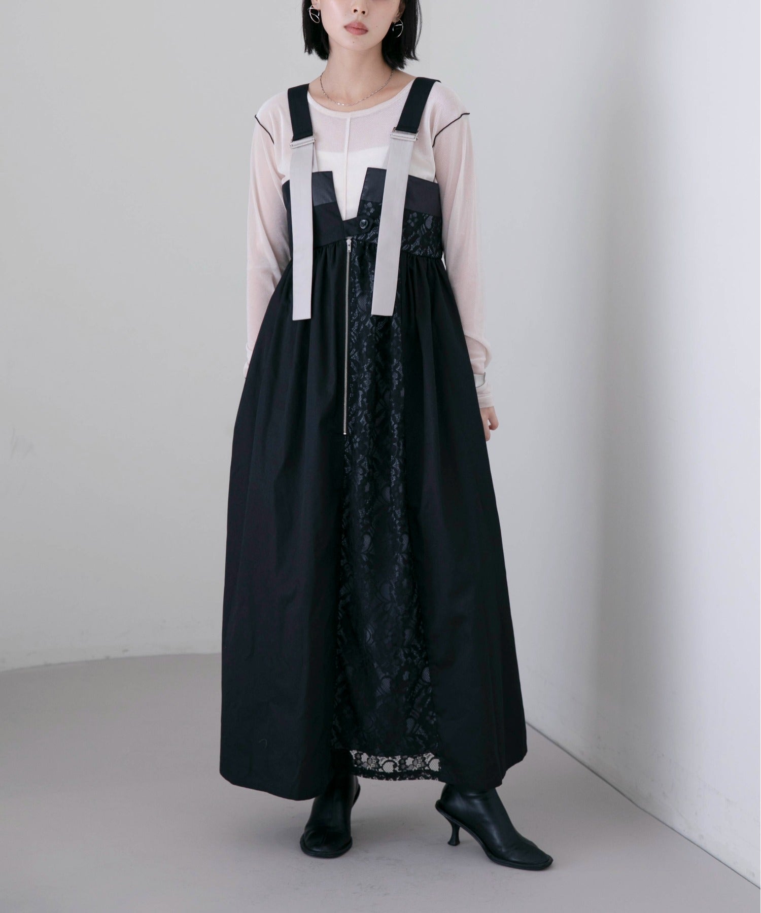 Lace Inserted Pinafore Dress