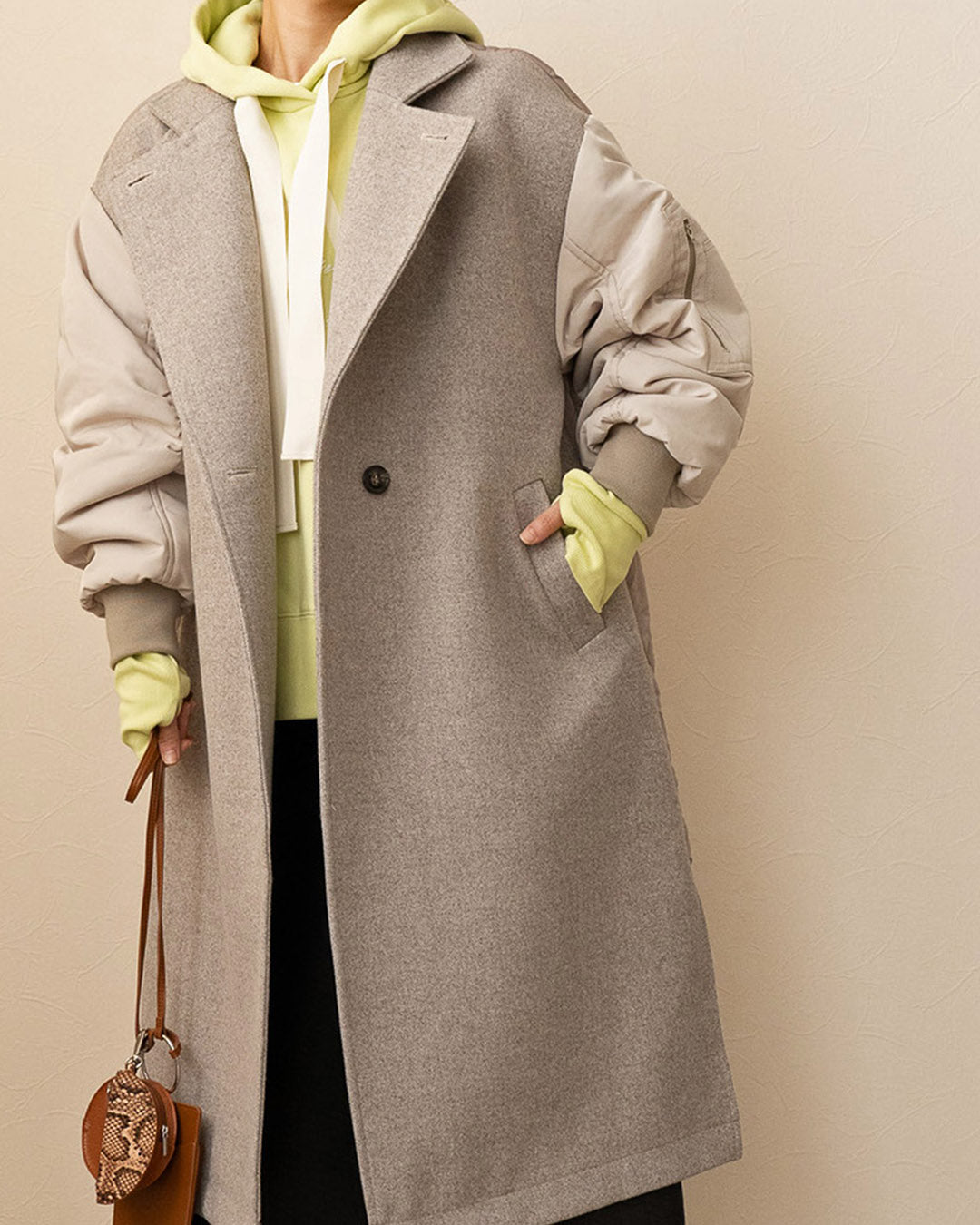 Fabric Mix Longline Coat  (2 color)