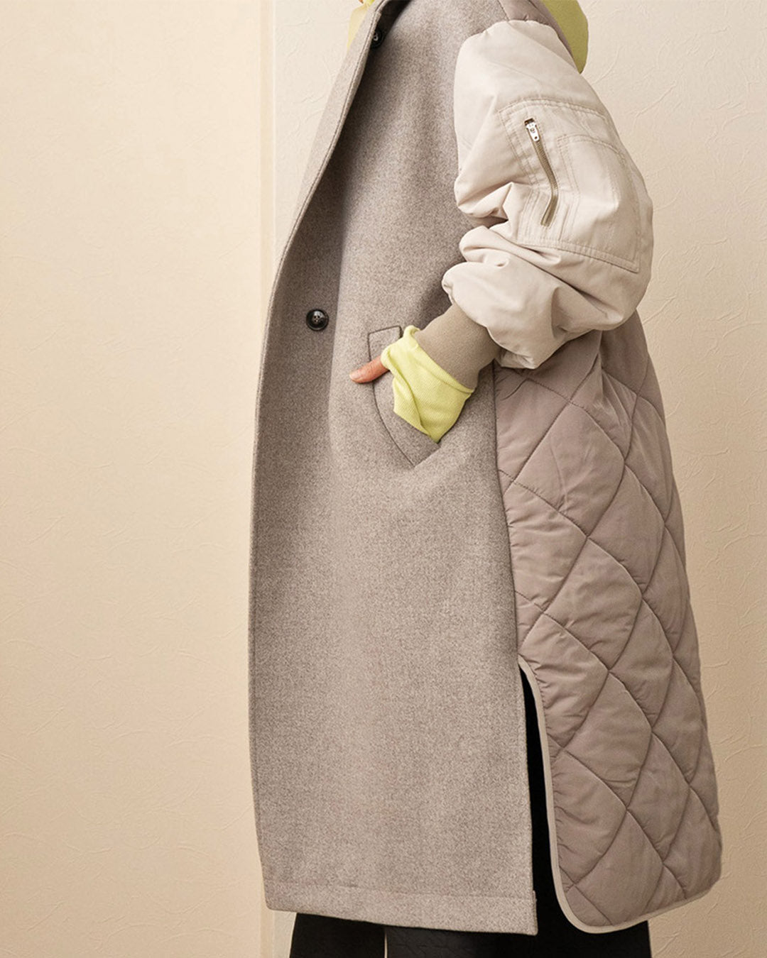 Fabric Mix Longline Coat  (2 color)