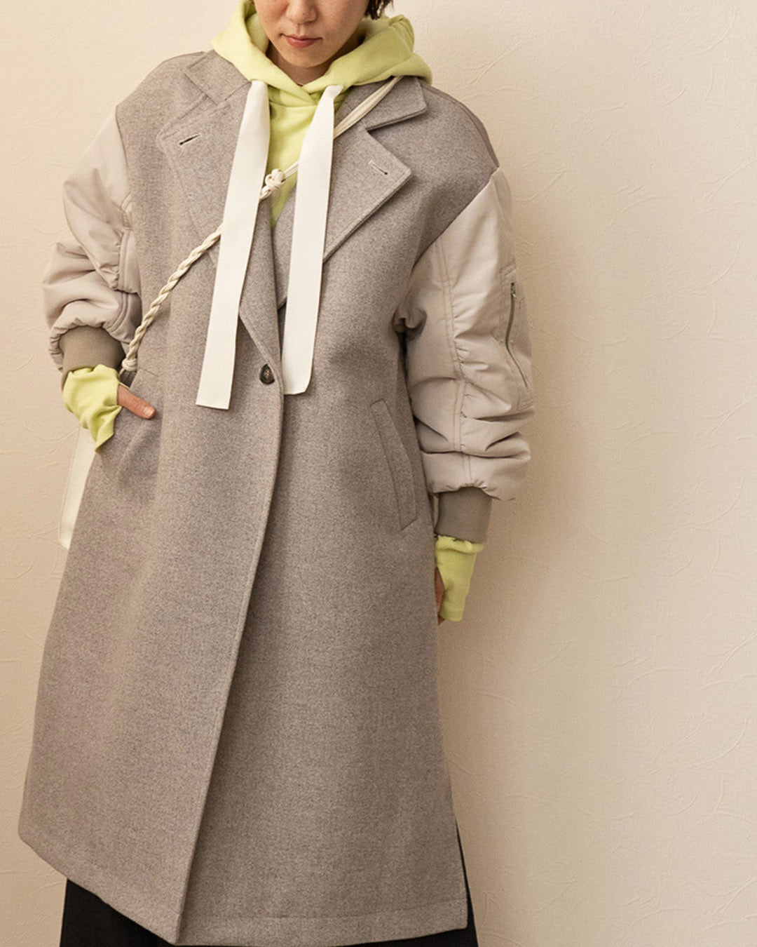 Fabric Mix Longline Coat  (2 color)