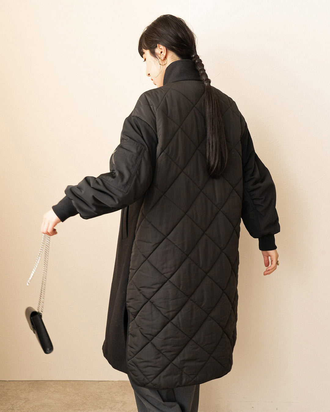 Fabric Mix Longline Coat  (2 color)