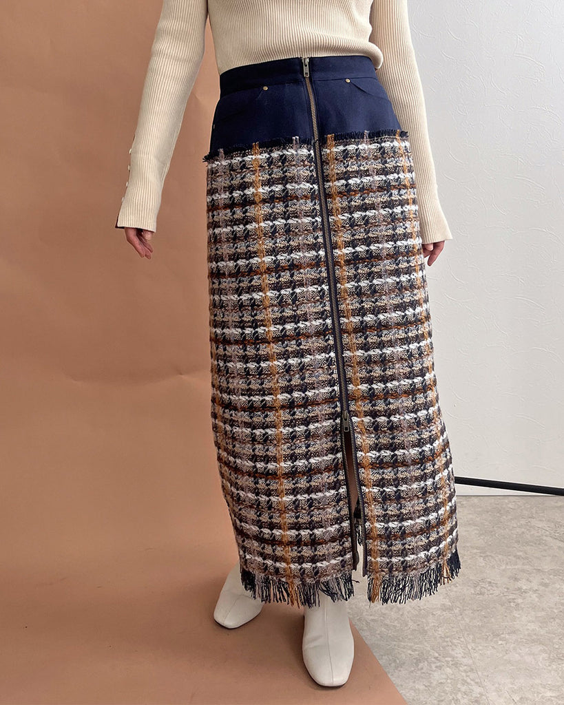 Tweed Front Zip Skirt (2 color)