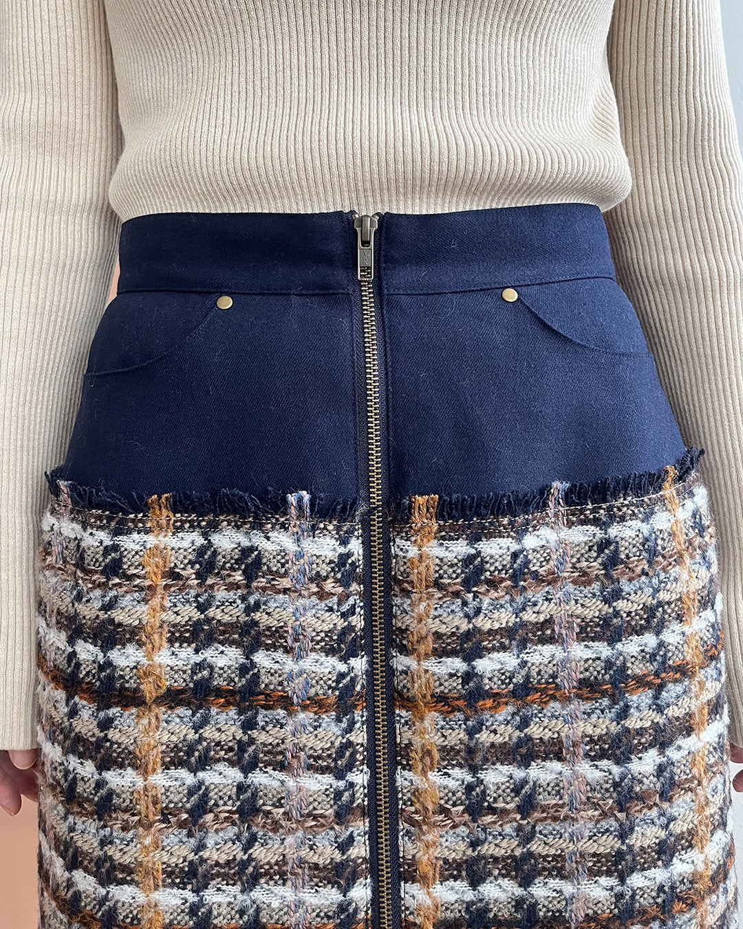 Tweed Front Zip Skirt (2 color)