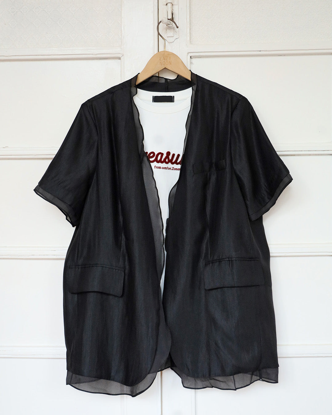 Mesh Layer Collarless Blazer (2 Colors)