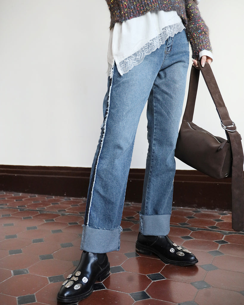 Straight Leg Patch Jeans (Size S-XL)