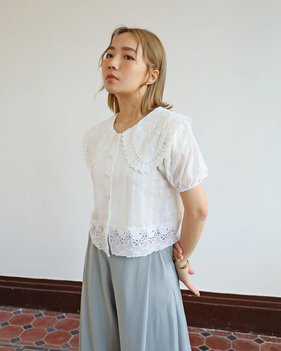 Laced Collar Blouse - Black