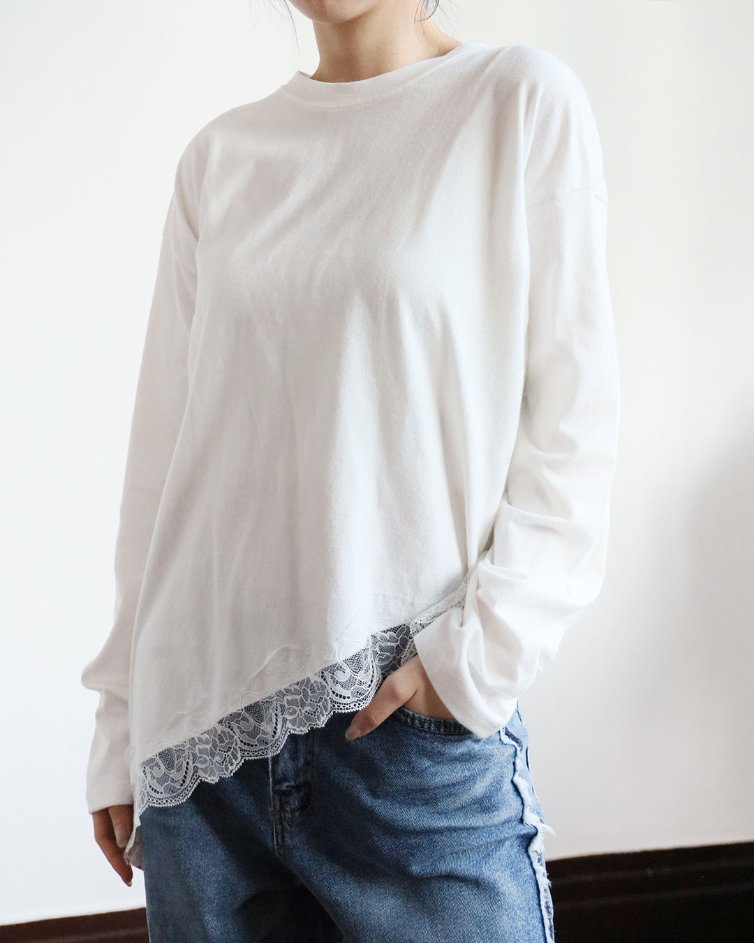 Asymmetric Lace Trim Top (4 color)