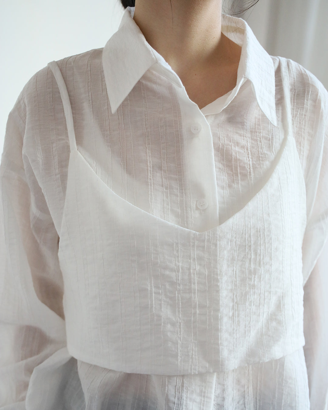 Texture Fabric Shirt + Cami Top (Set) (3 color)