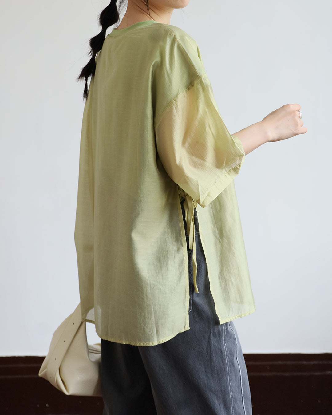 JAPAN BRAND-Tie Waist Silky Layer Top