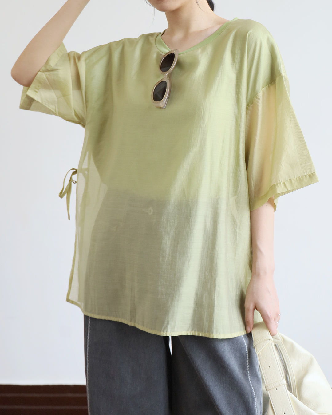 JAPAN BRAND-Tie Waist Silky Layer Top
