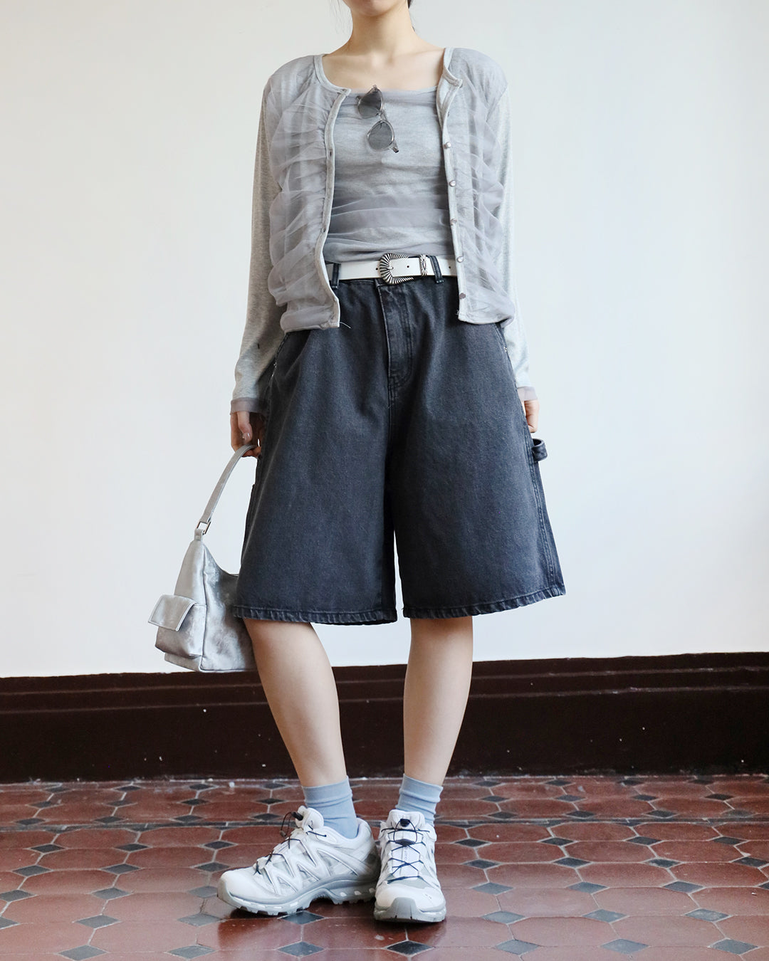 Ruched Mesh Cardigan