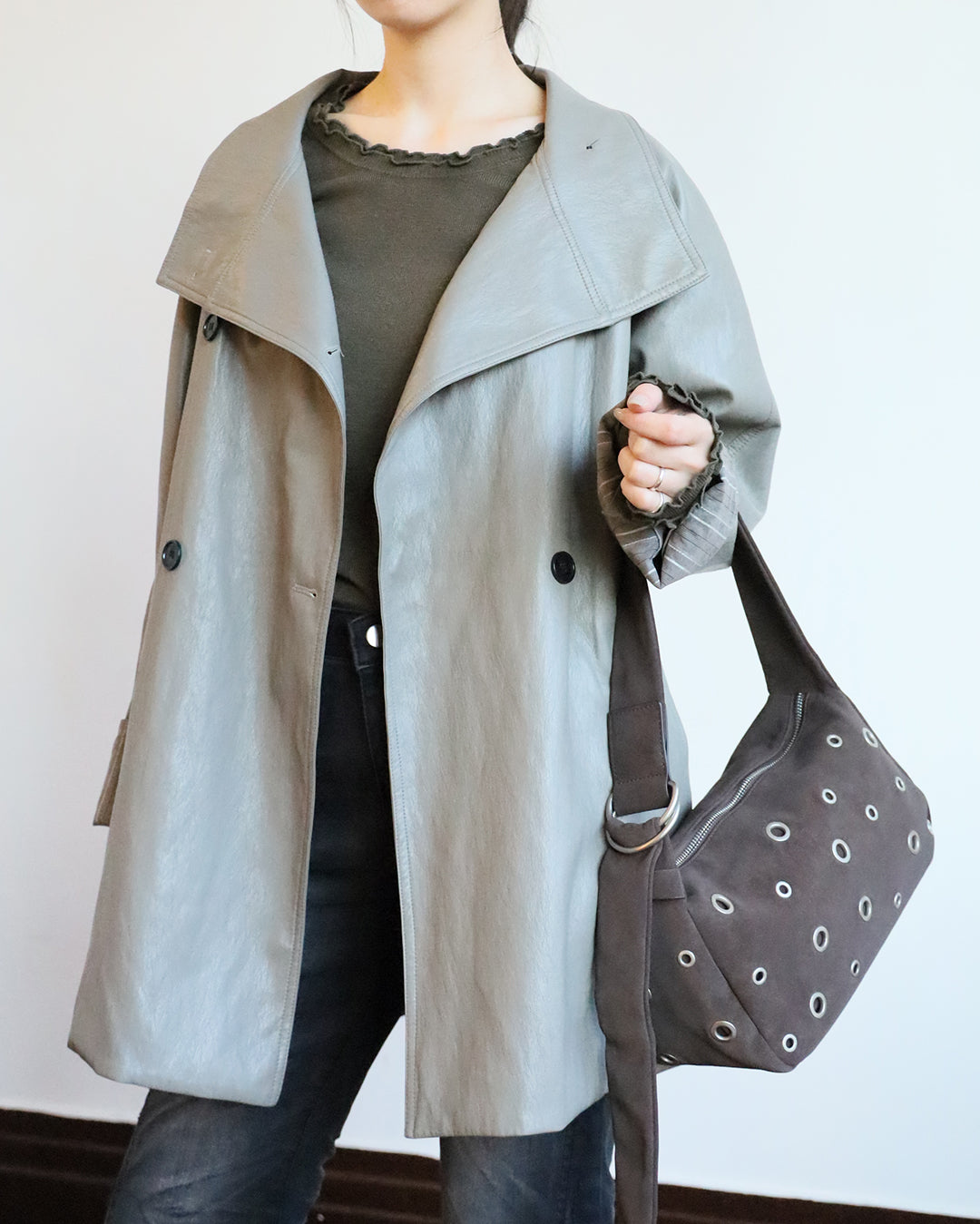 Faux Leather Trench Coat (3 color)