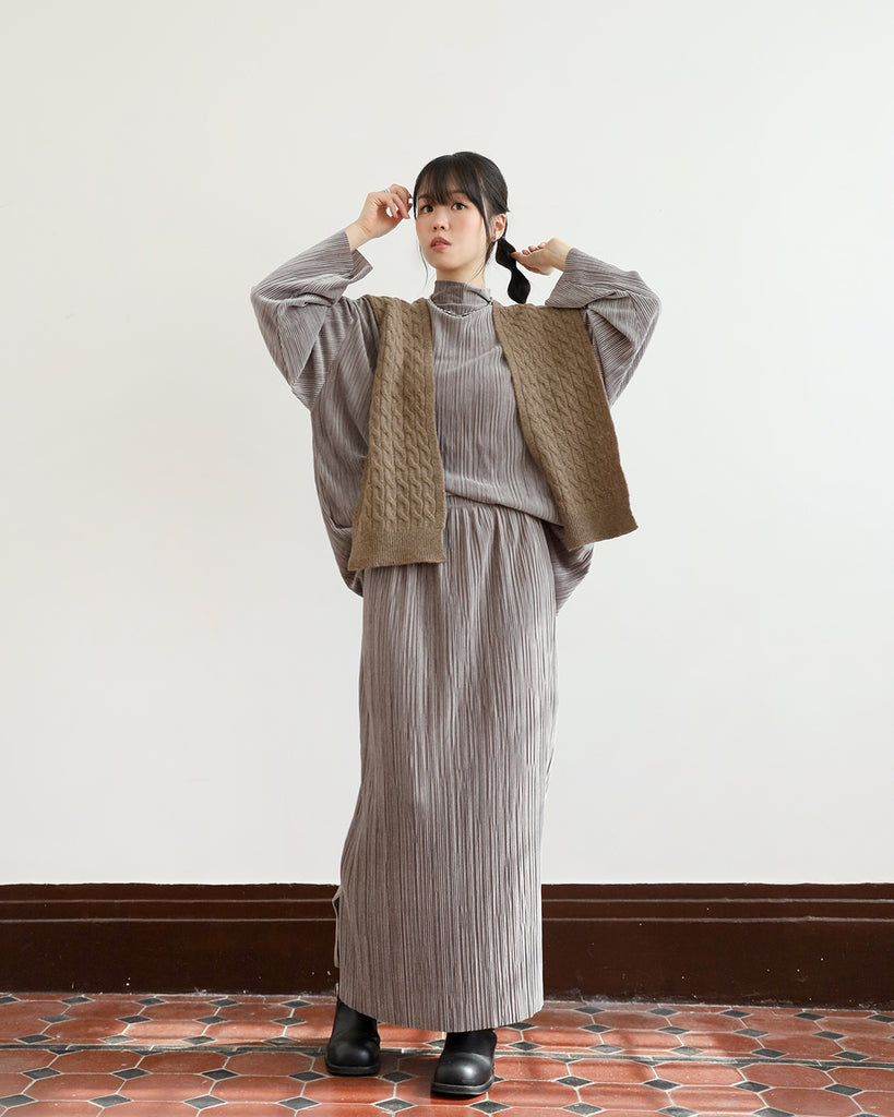 Pleated Top + Pencil Skirt (Set) (2 colors)