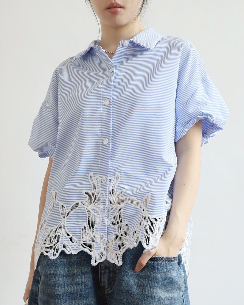 Embroidery Pinstriped Blouse