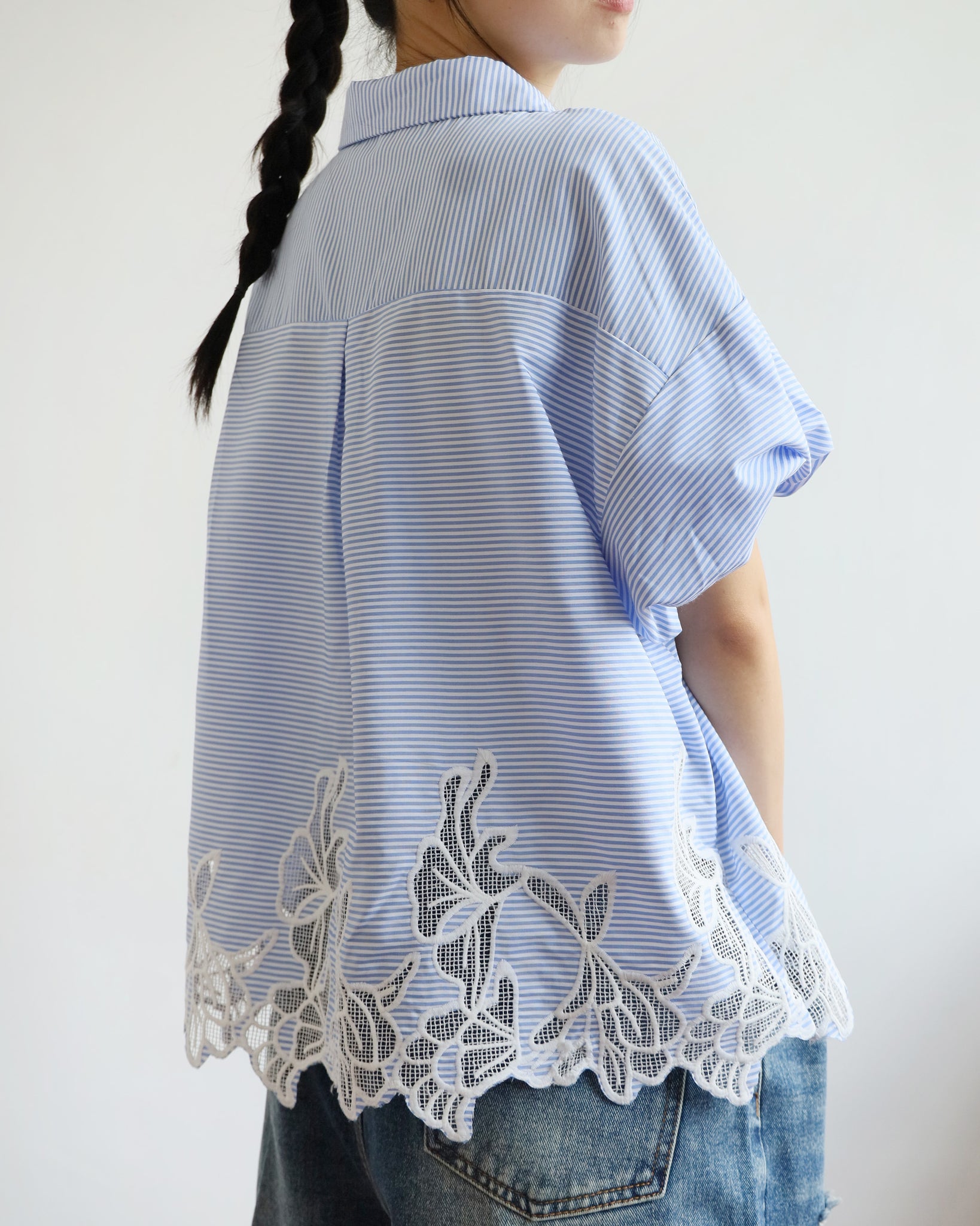 Embroidery Pinstriped Blouse