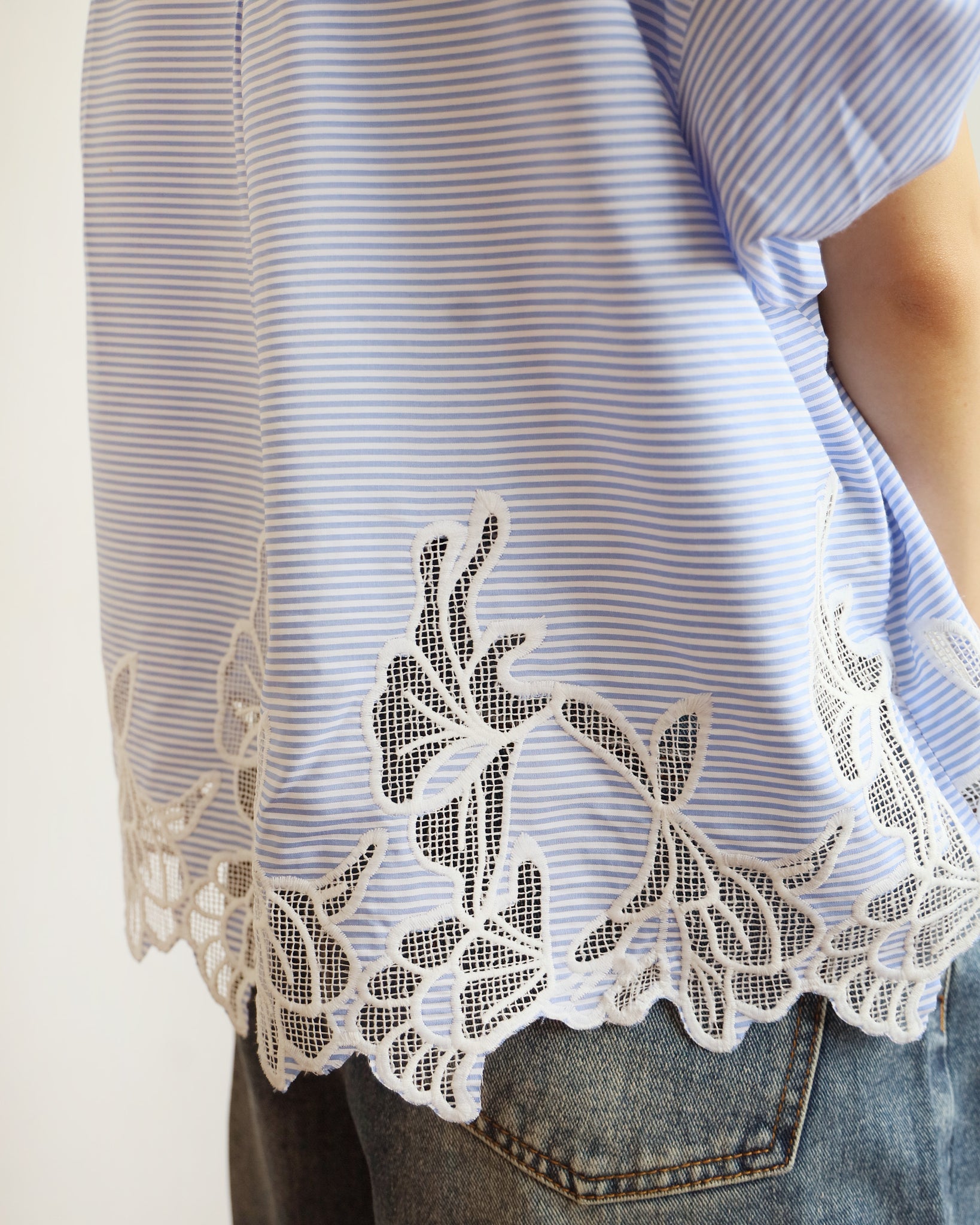 Embroidery Pinstriped Blouse