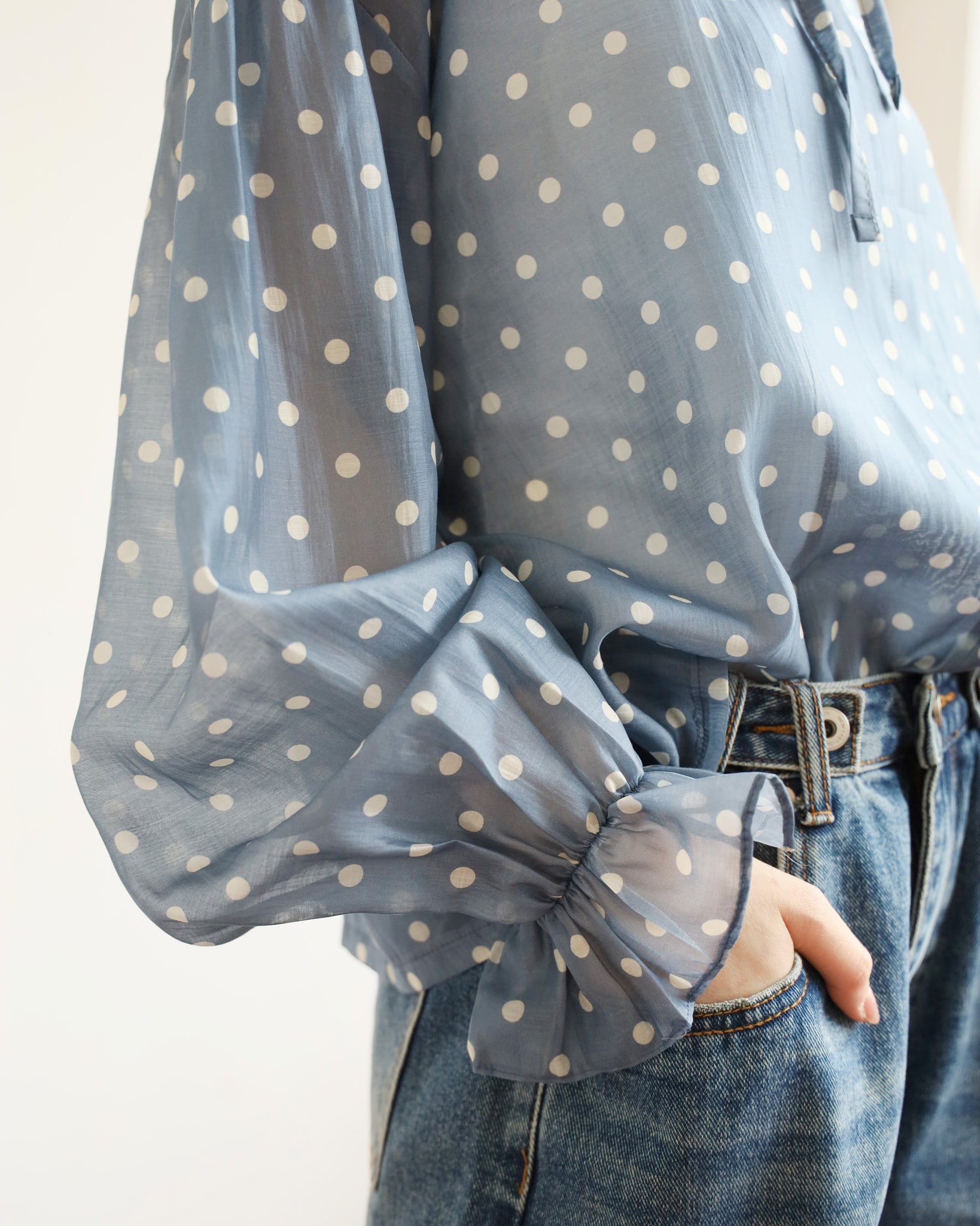 *Lace Collar Polka Dots Top