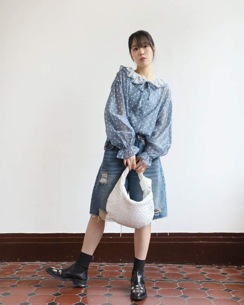 Lace Collar Polka Dots Top