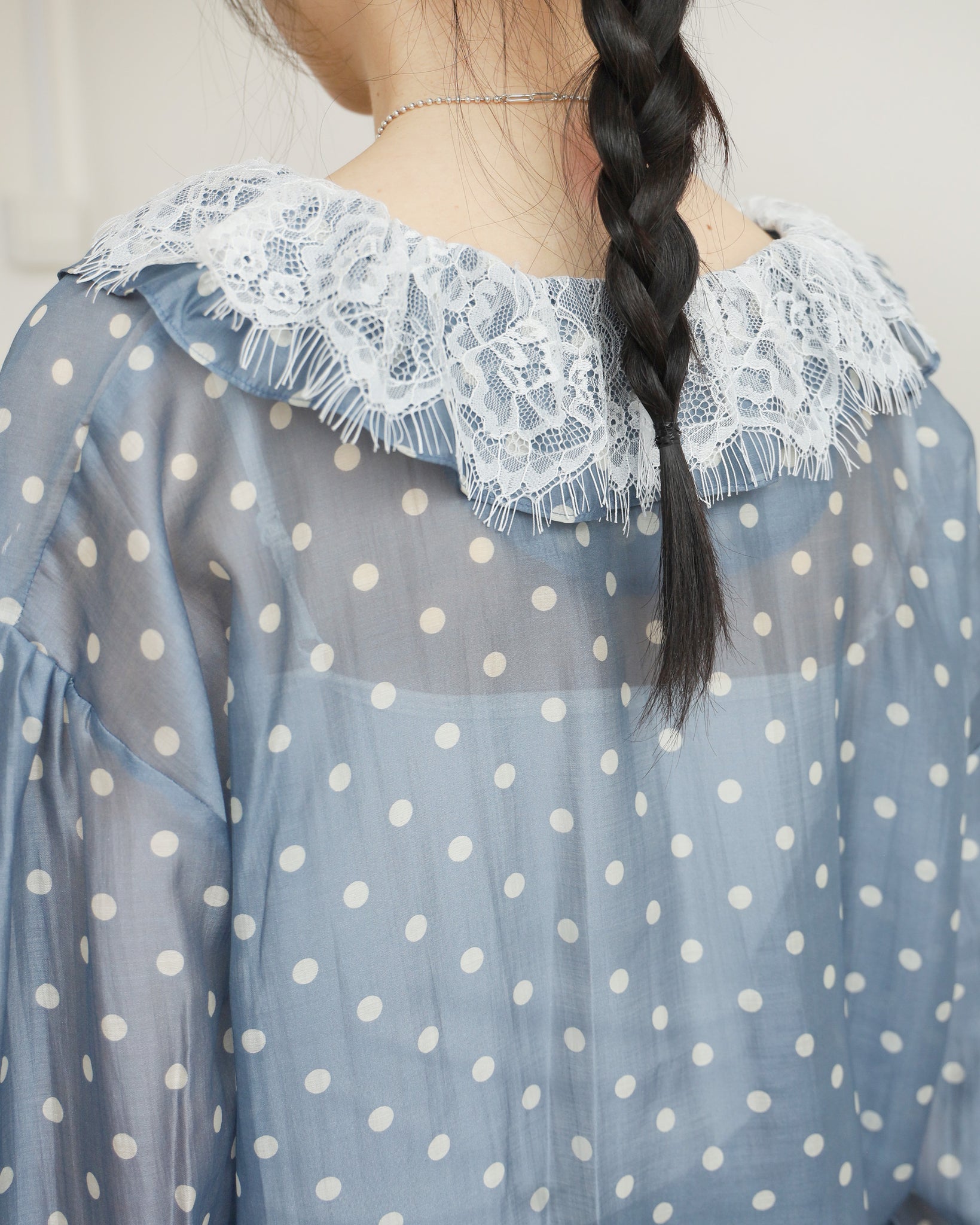 *Lace Collar Polka Dots Top