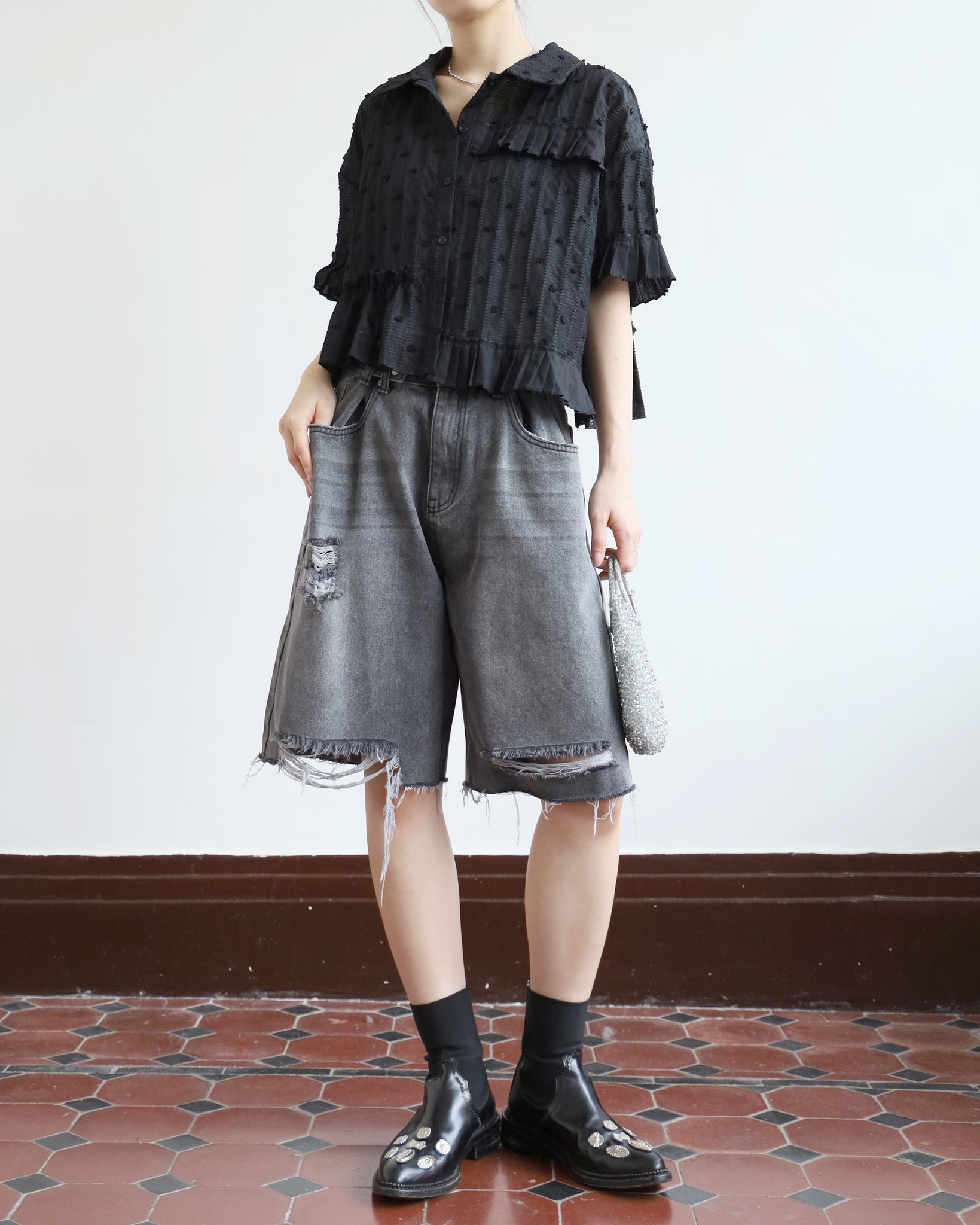 Ripped Denim Shorts (2 colors)