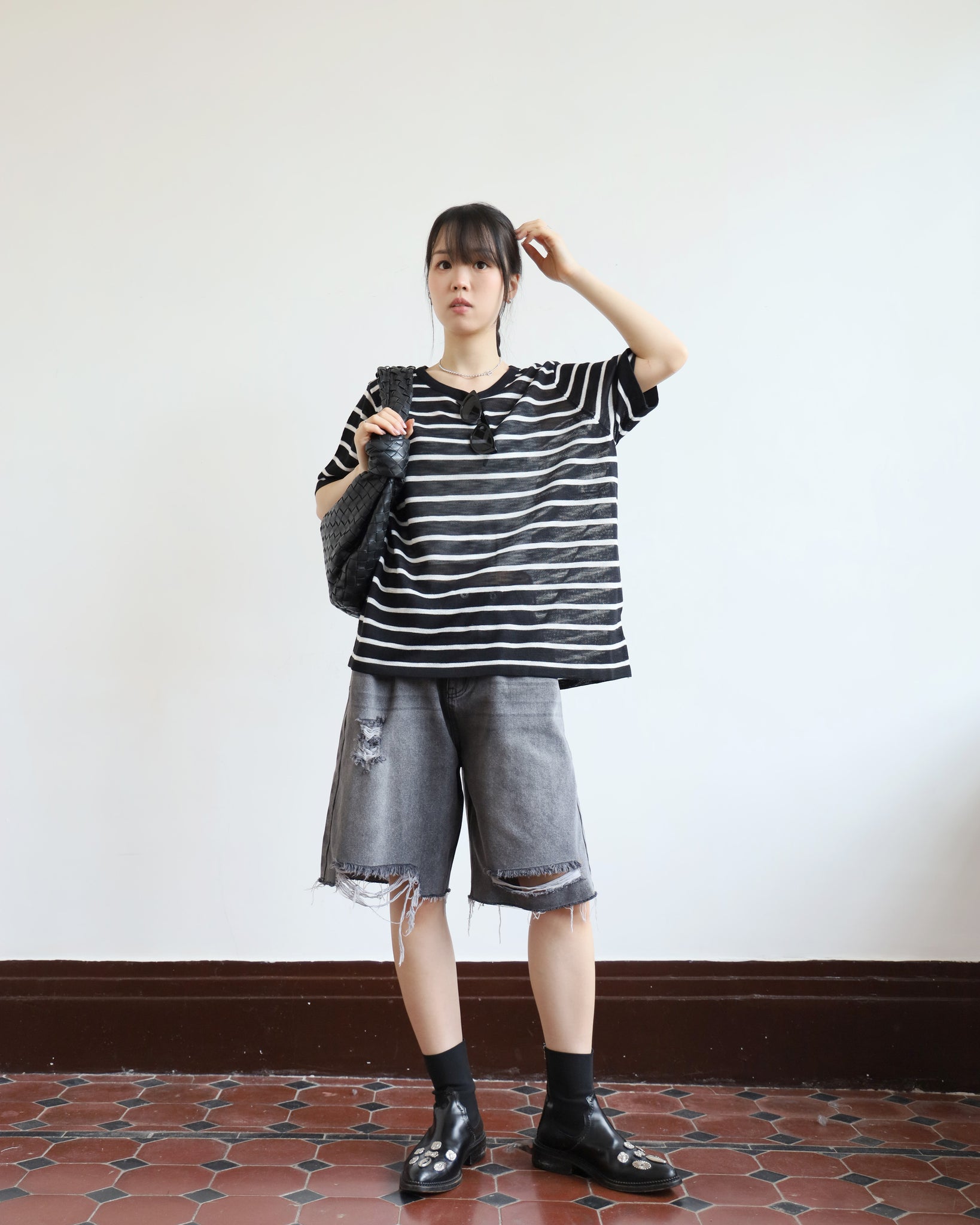 Cut Out Back Striped Knit Top (2 colors)