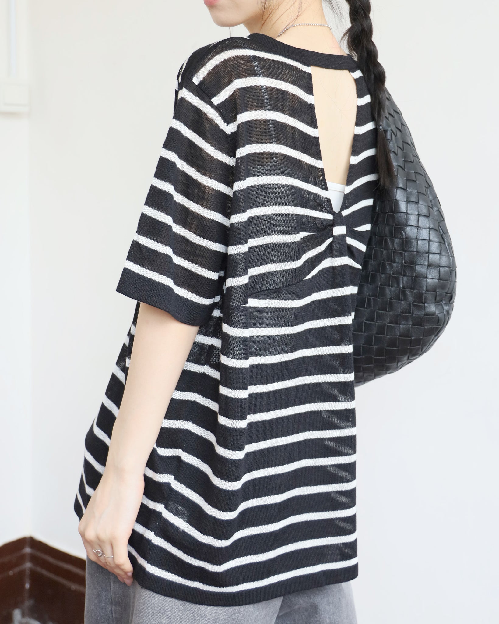 Cut Out Back Striped Knit Top (2 colors)