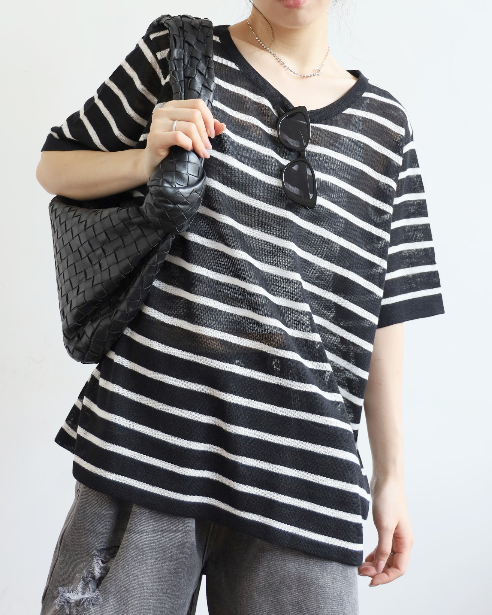 Cut Out Back Striped Knit Top (2 colors)