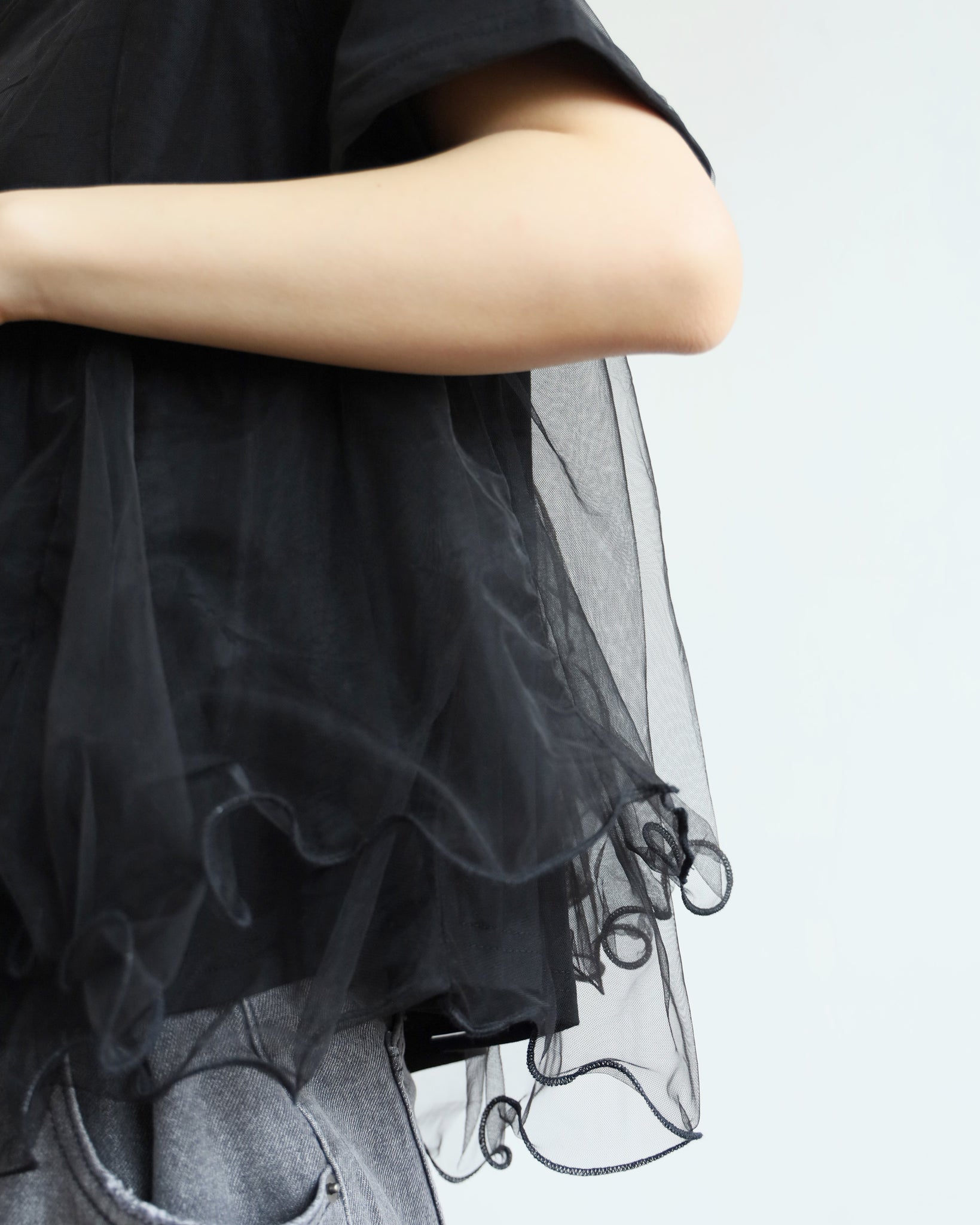 Mesh Layer Peplum Hem Tee (2 colors)