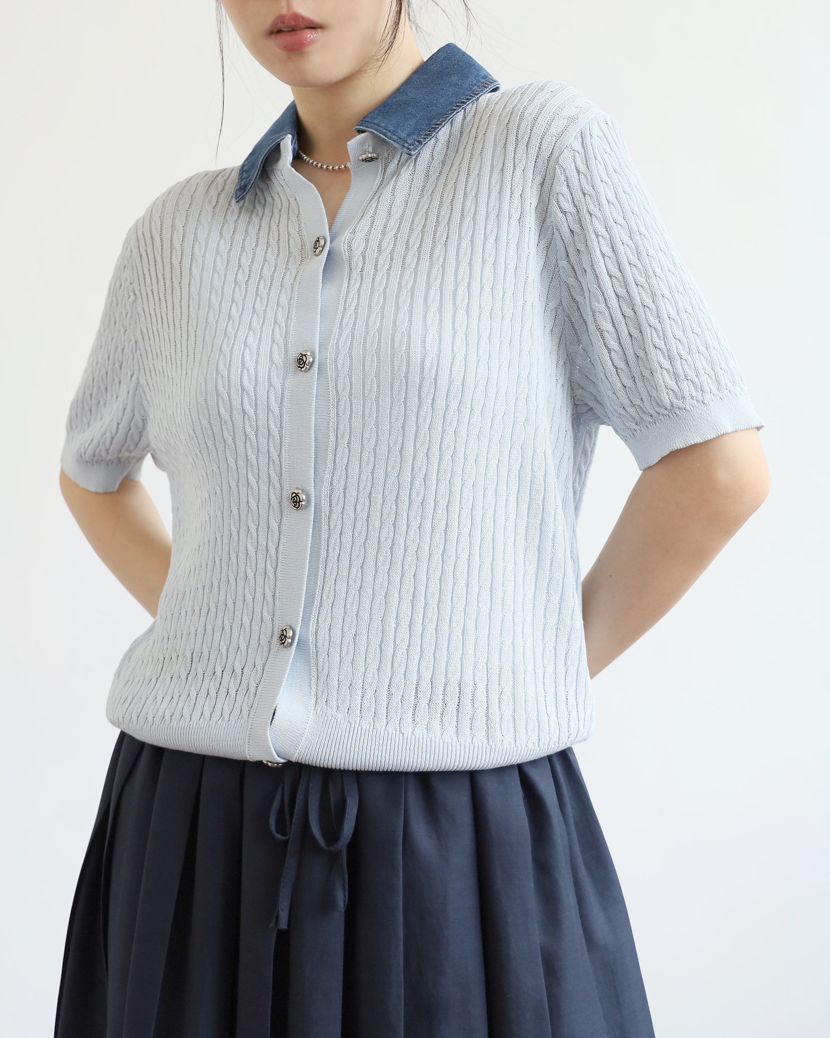 Denim Collar Knit Top (2 colors)