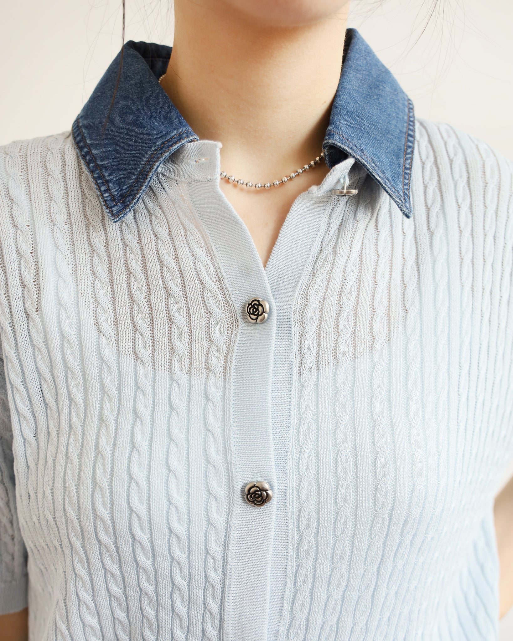 Denim Collar Knit Top (2 colors)