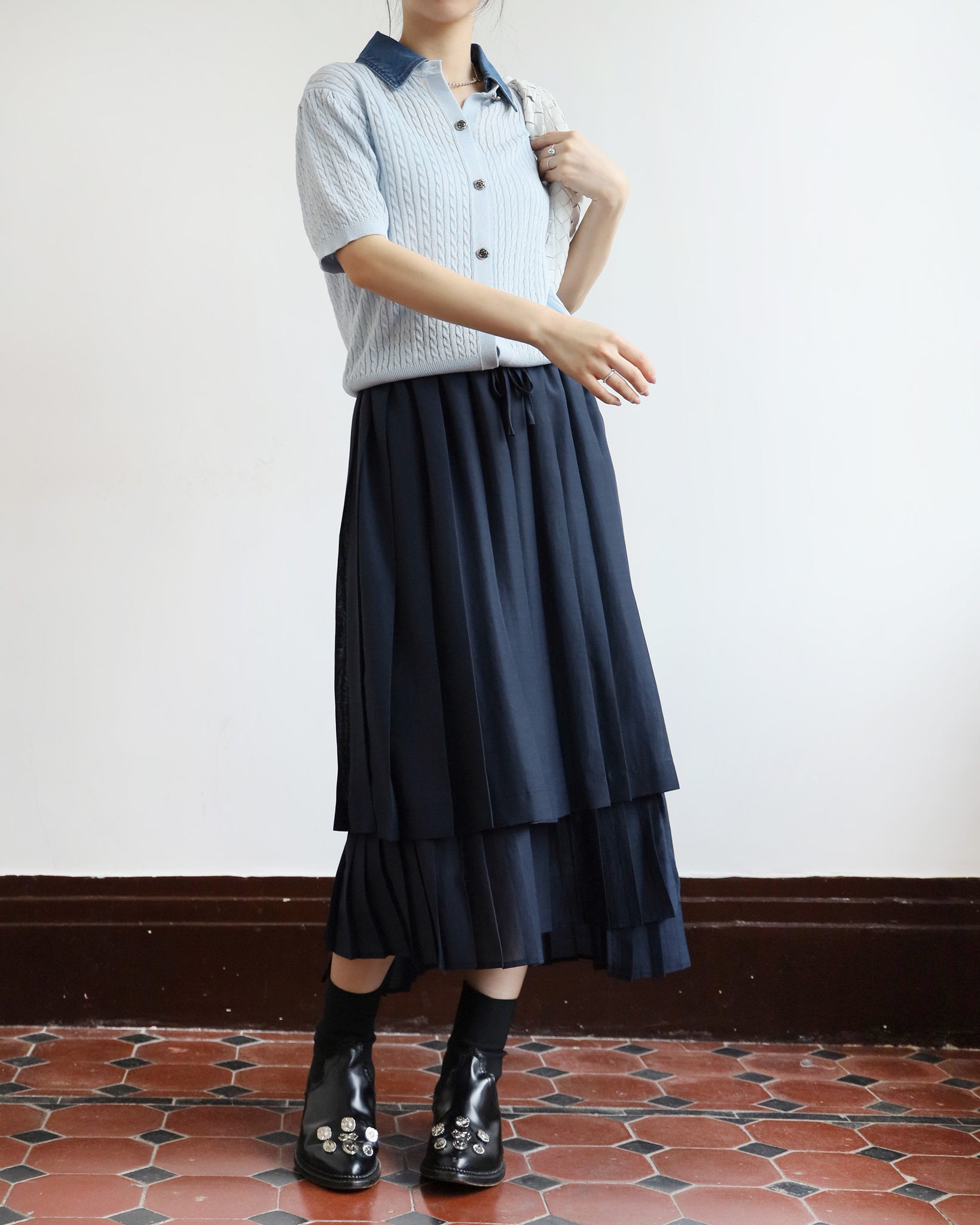 Denim Collar Knit Top (2 colors)