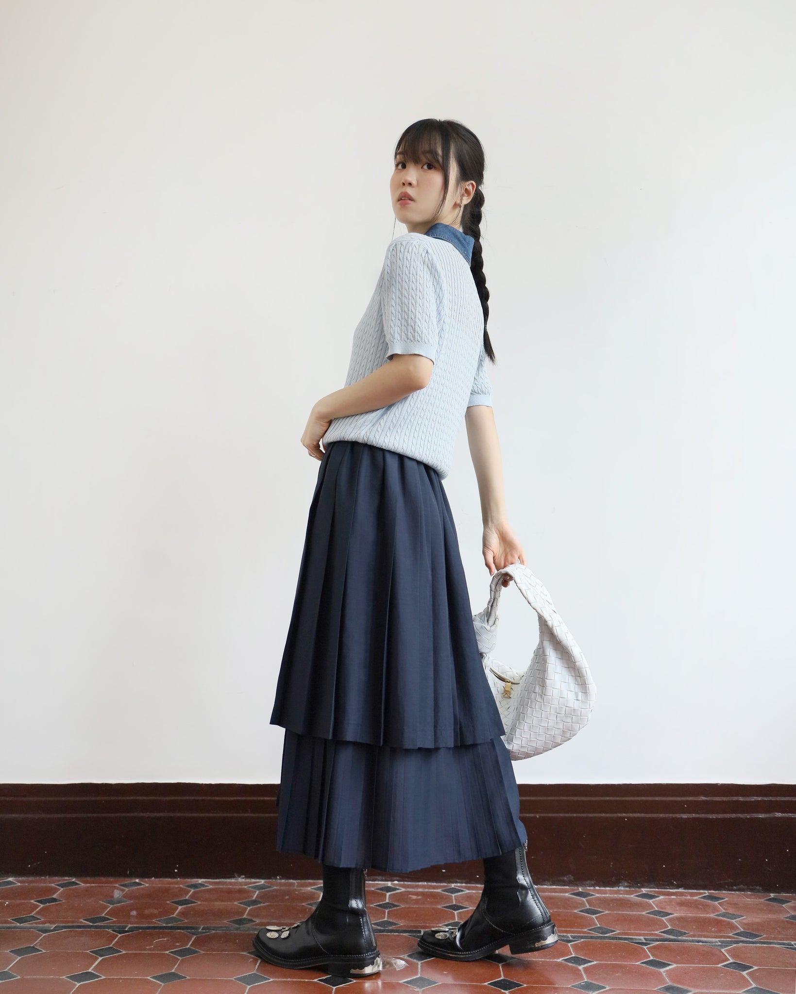 Denim Collar Knit Top (2 colors)