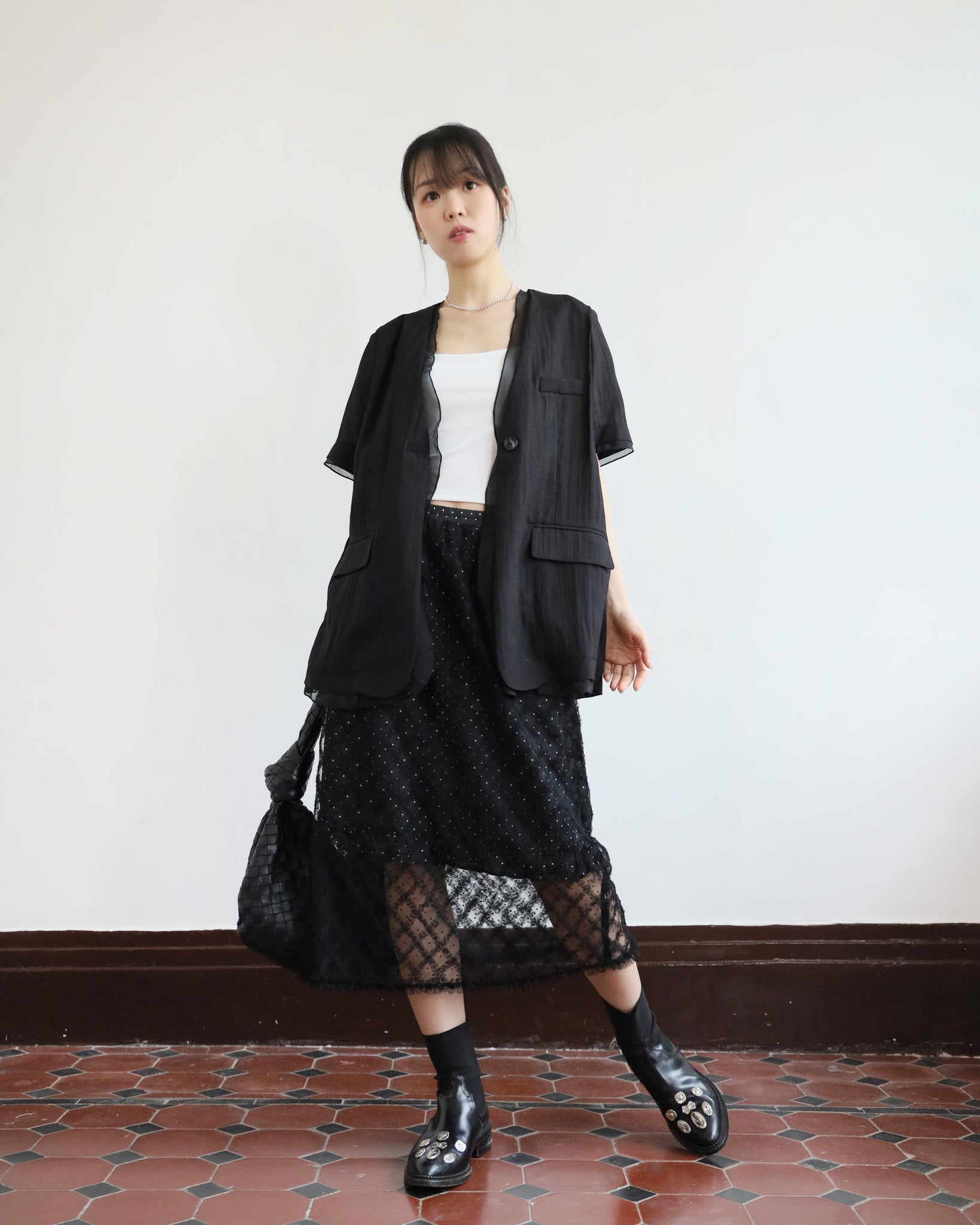 *Mesh Layer Polka Dots Skirt