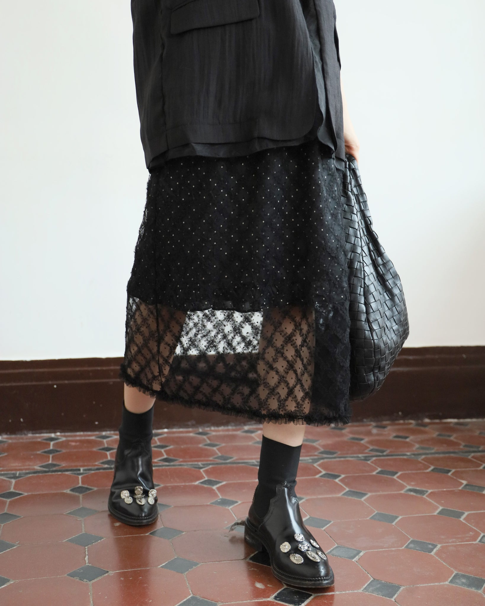 *Mesh Layer Polka Dots Skirt