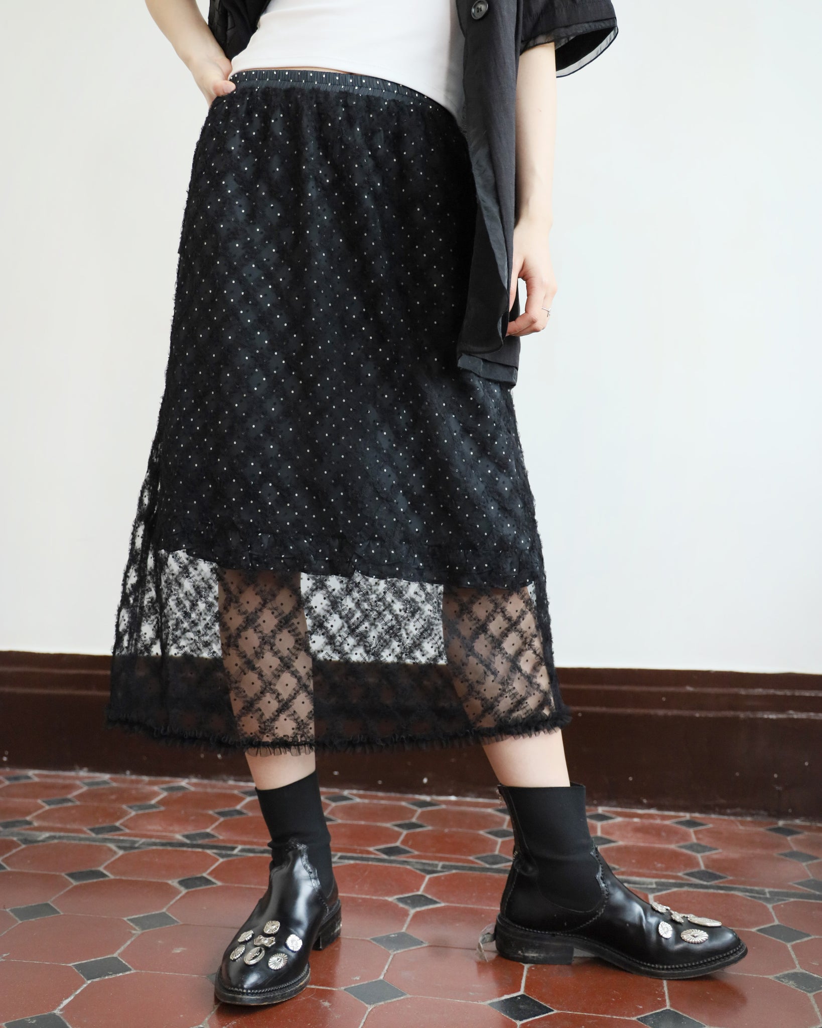 *Mesh Layer Polka Dots Skirt
