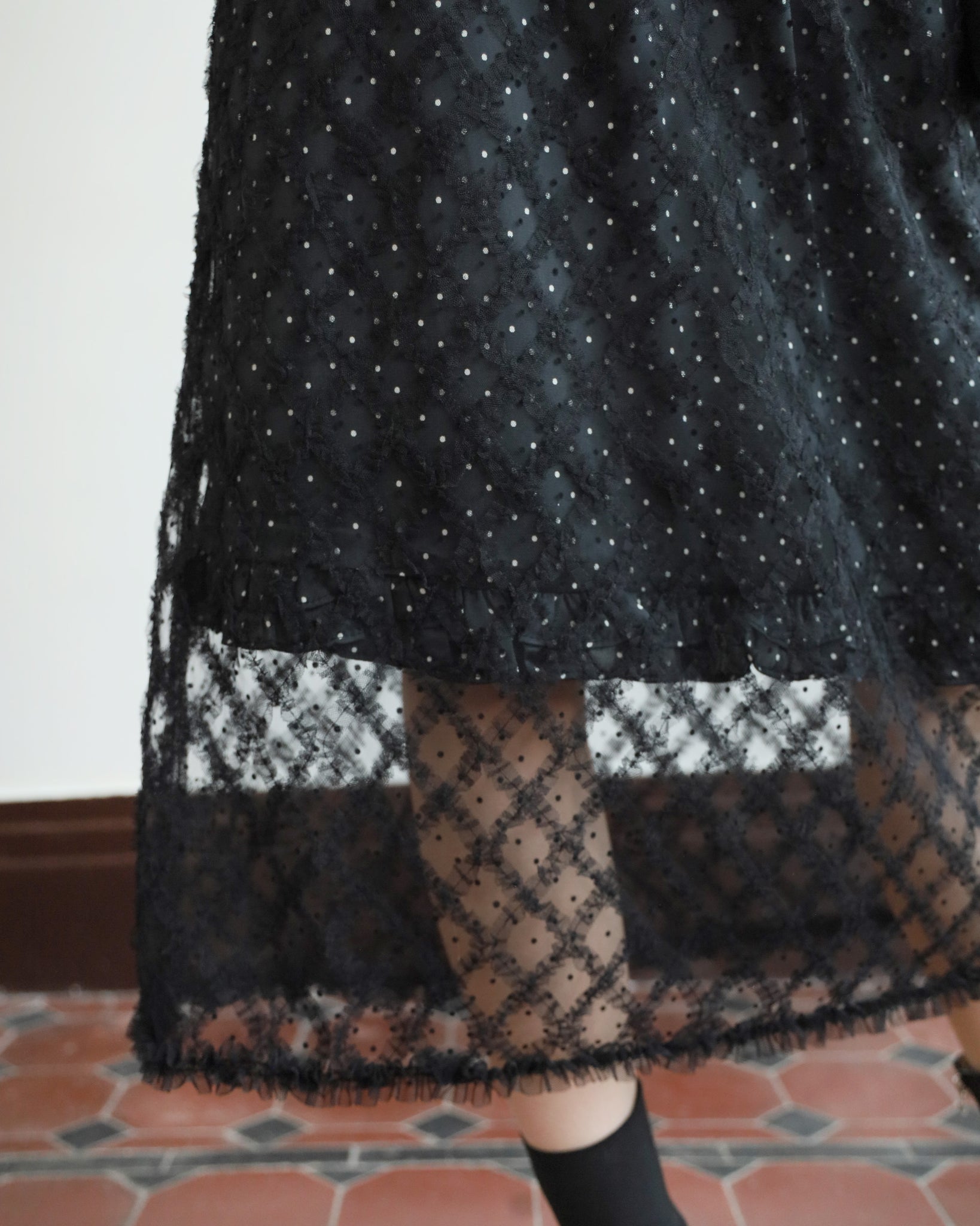 *Mesh Layer Polka Dots Skirt