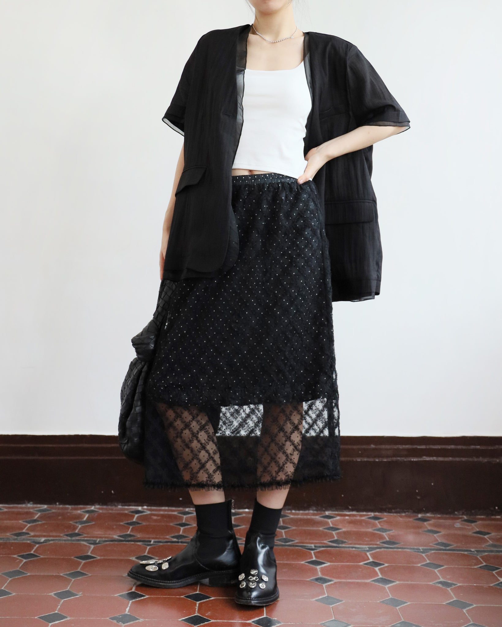 *Mesh Layer Polka Dots Skirt