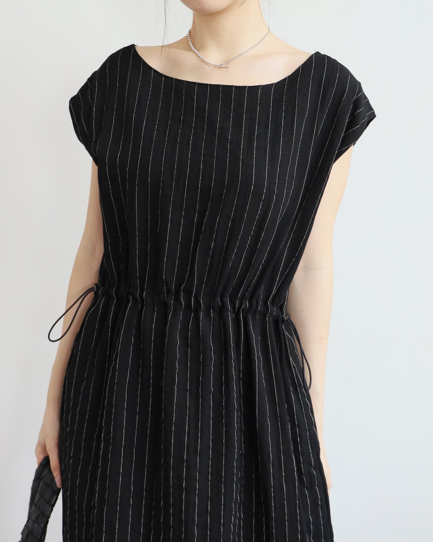 Pinstripe Drawstring Dress