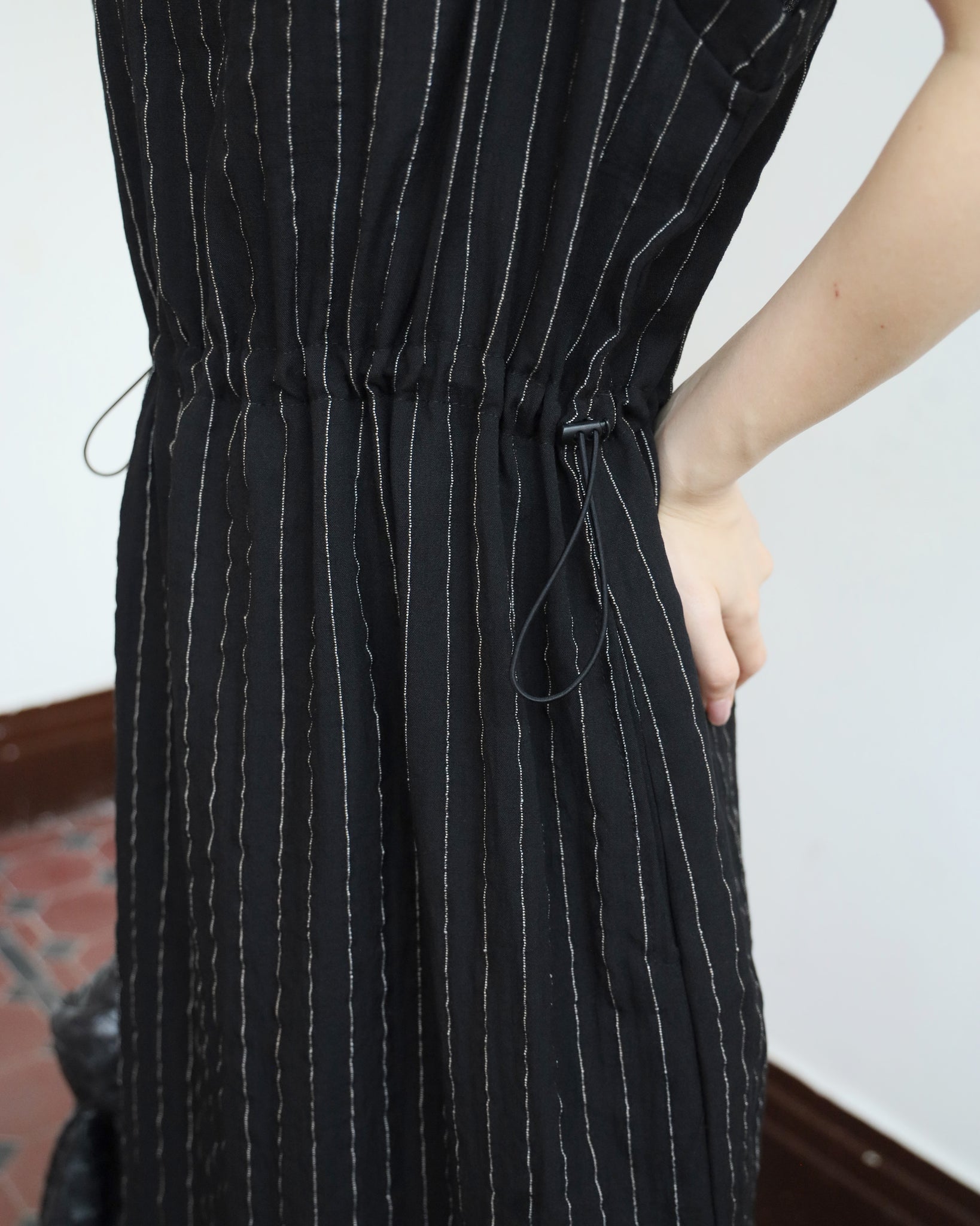 Pinstripe Drawstring Dress