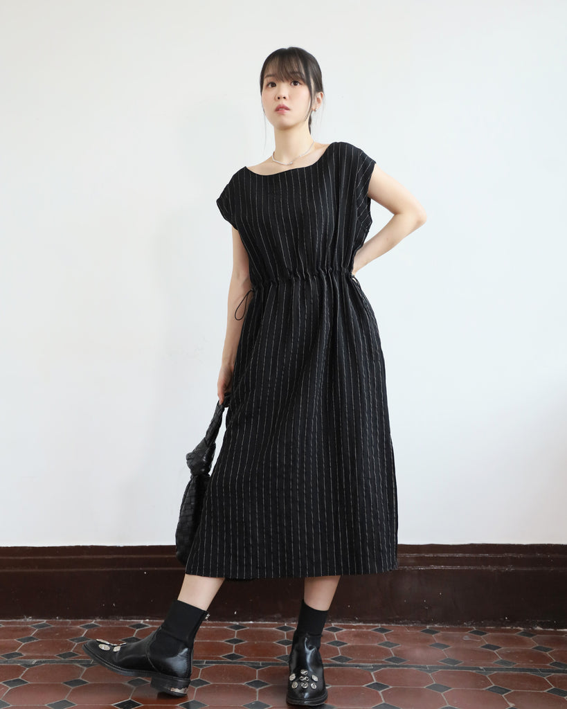 Pinstripe Drawstring Dress