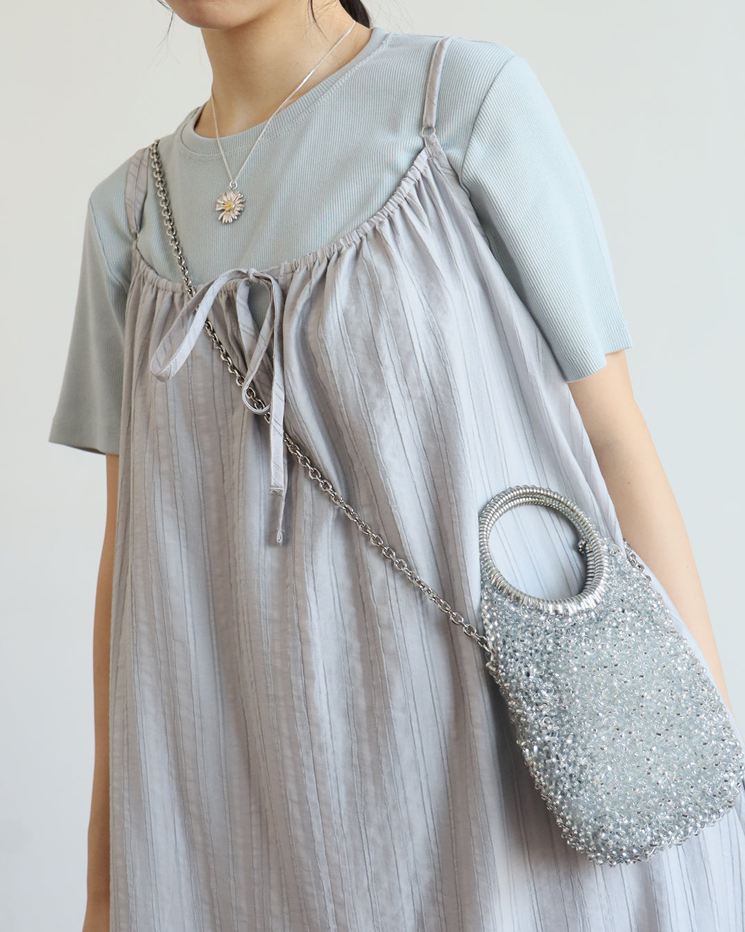 Texture Fabric Peplum Hem Cami Dress